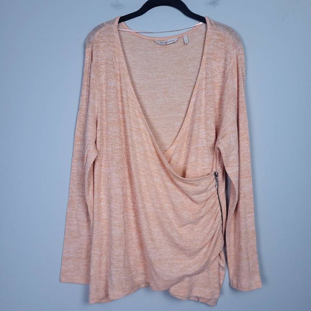 Soft Surroundings Womens Size Large Wrap Front Sweater Pink Orange Long Sleeves